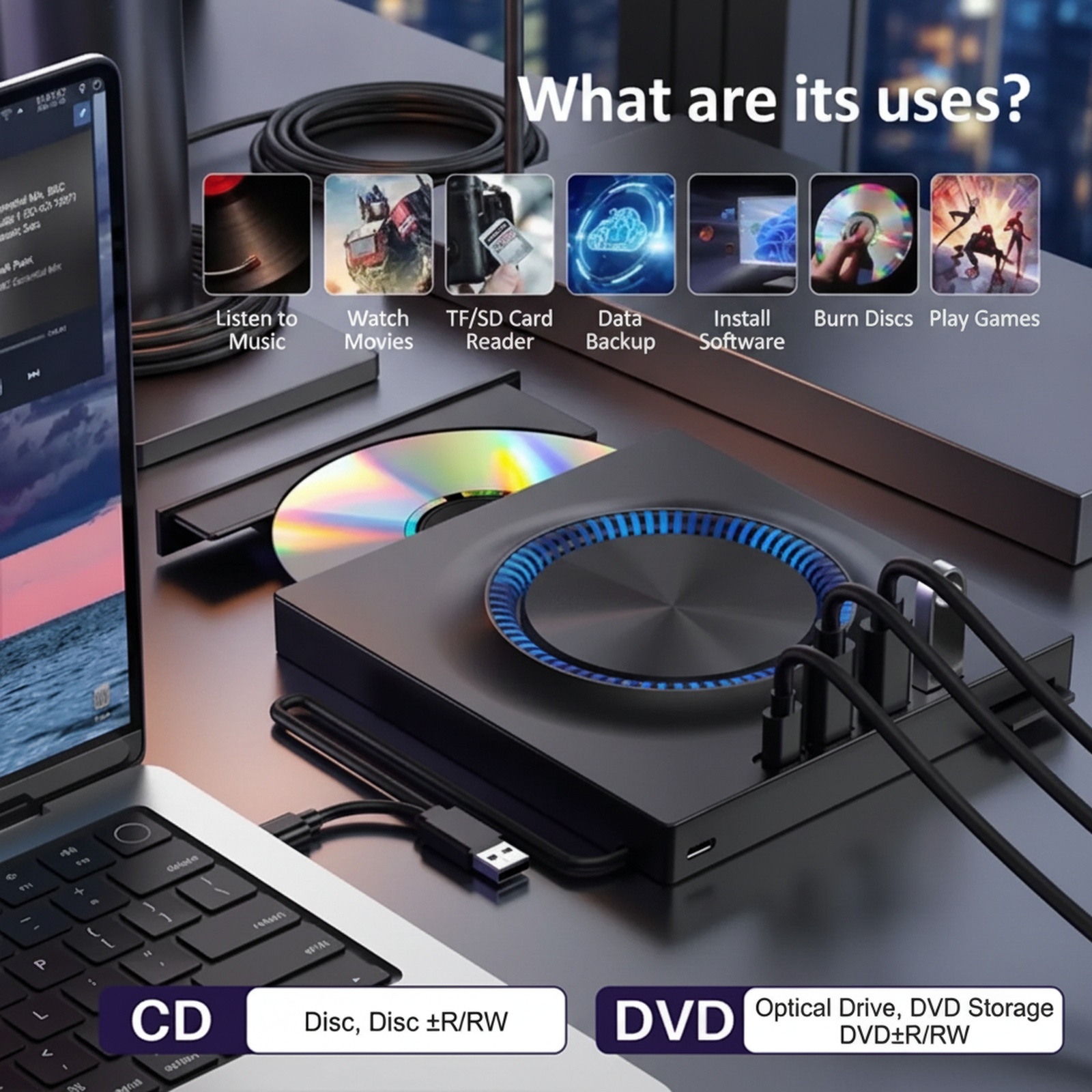 Externer USB DVD-Brenner und Laufwerk