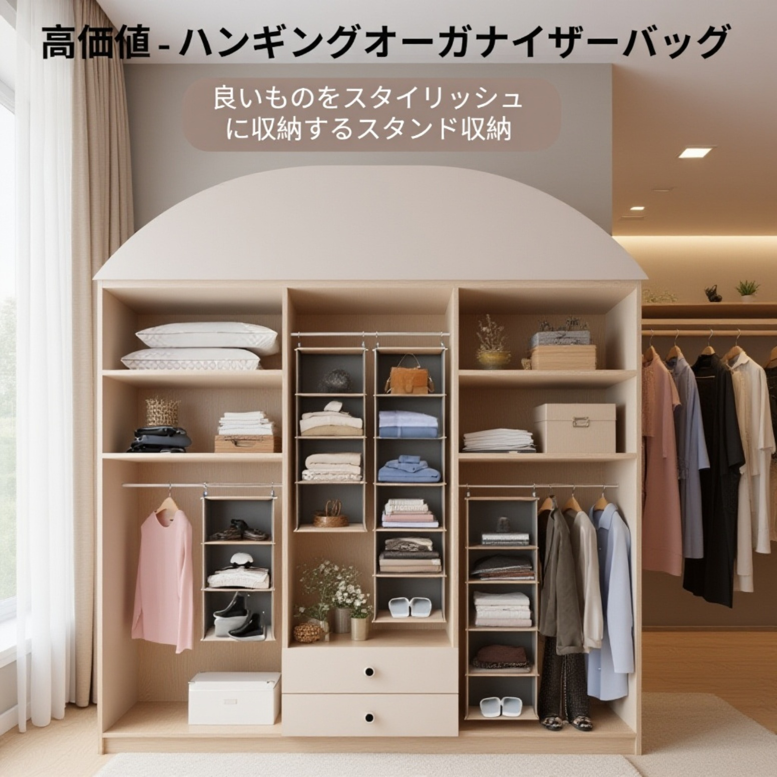 収納袋に衣類を整理して収納する様子