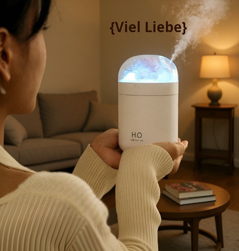 Modernes Design: Mini Luftbefeuchter mit künstlichen Blumen