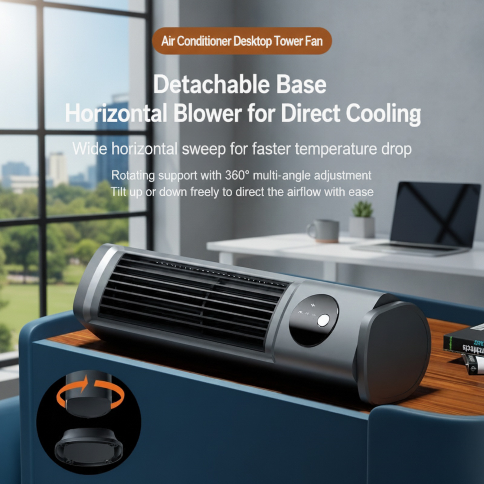 Desktop Bladeless Tower Fan, Small Table Fan
