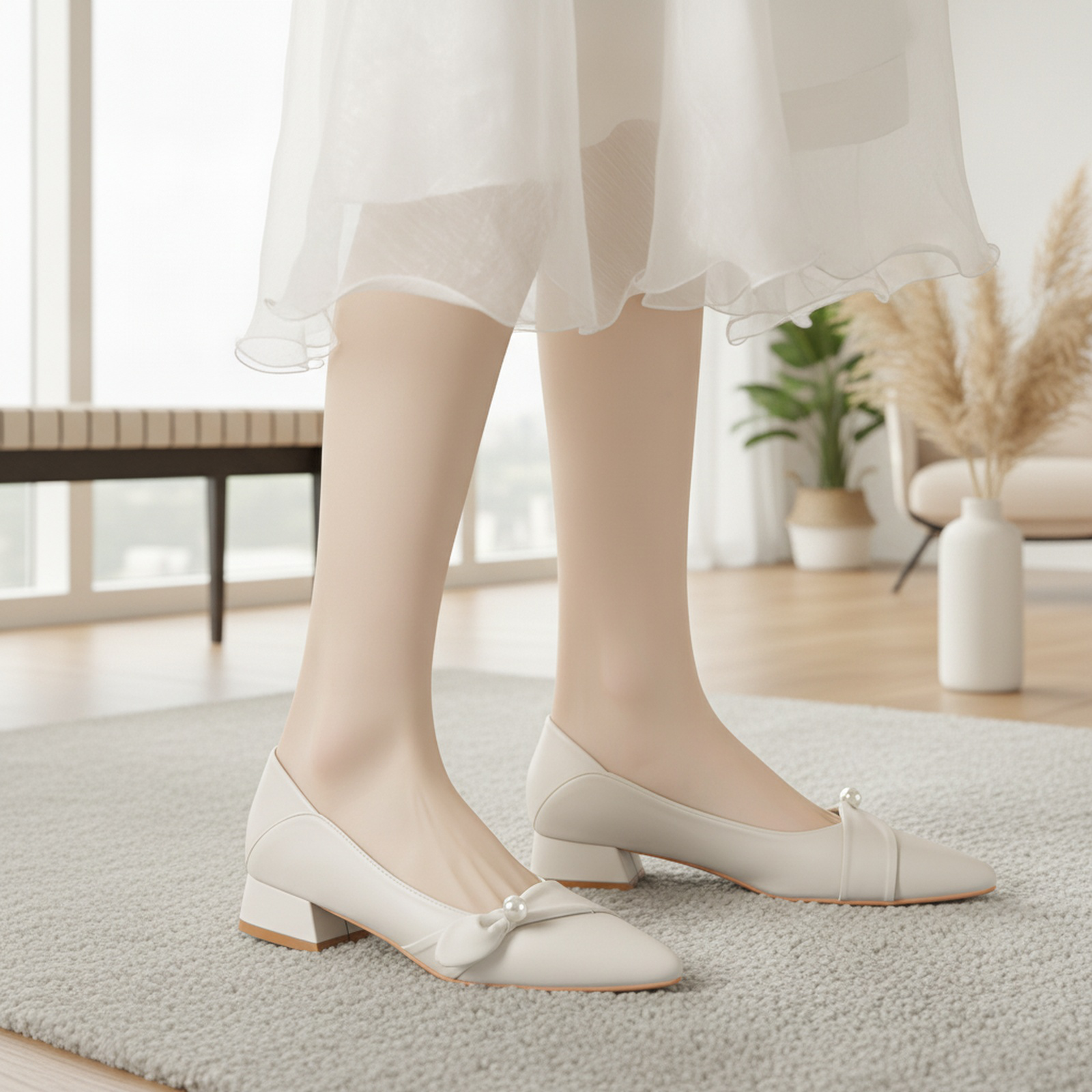 女性用フレンチスタイル厚底ハイヒール全体画像