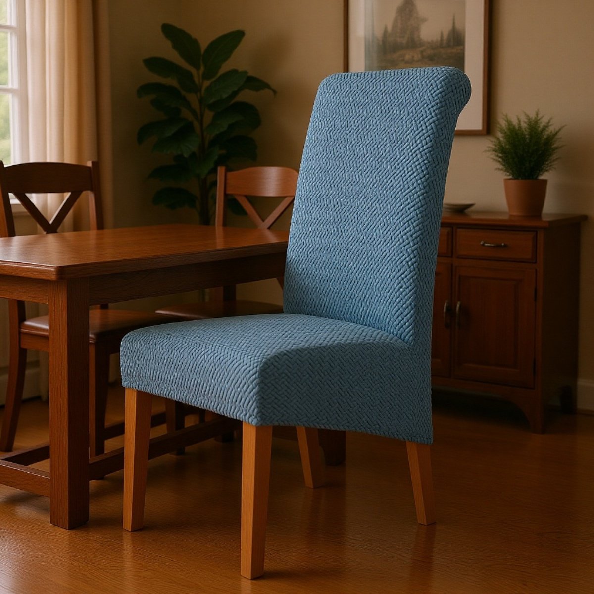 Chaise de salle à manger en tissu jacquard extensible, dossier haut, pour hôtel