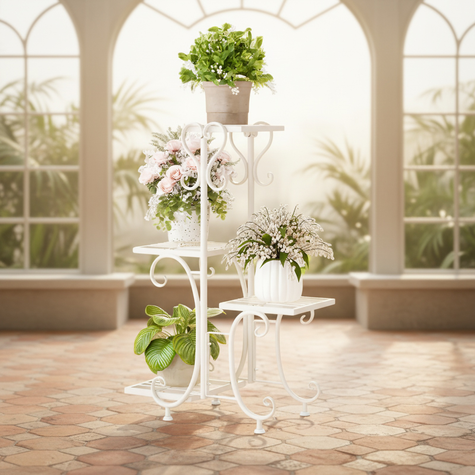 Bodenstehendes Gartenregal aus Schmiedeeisen, nordischer Stil, 50x80x25cm