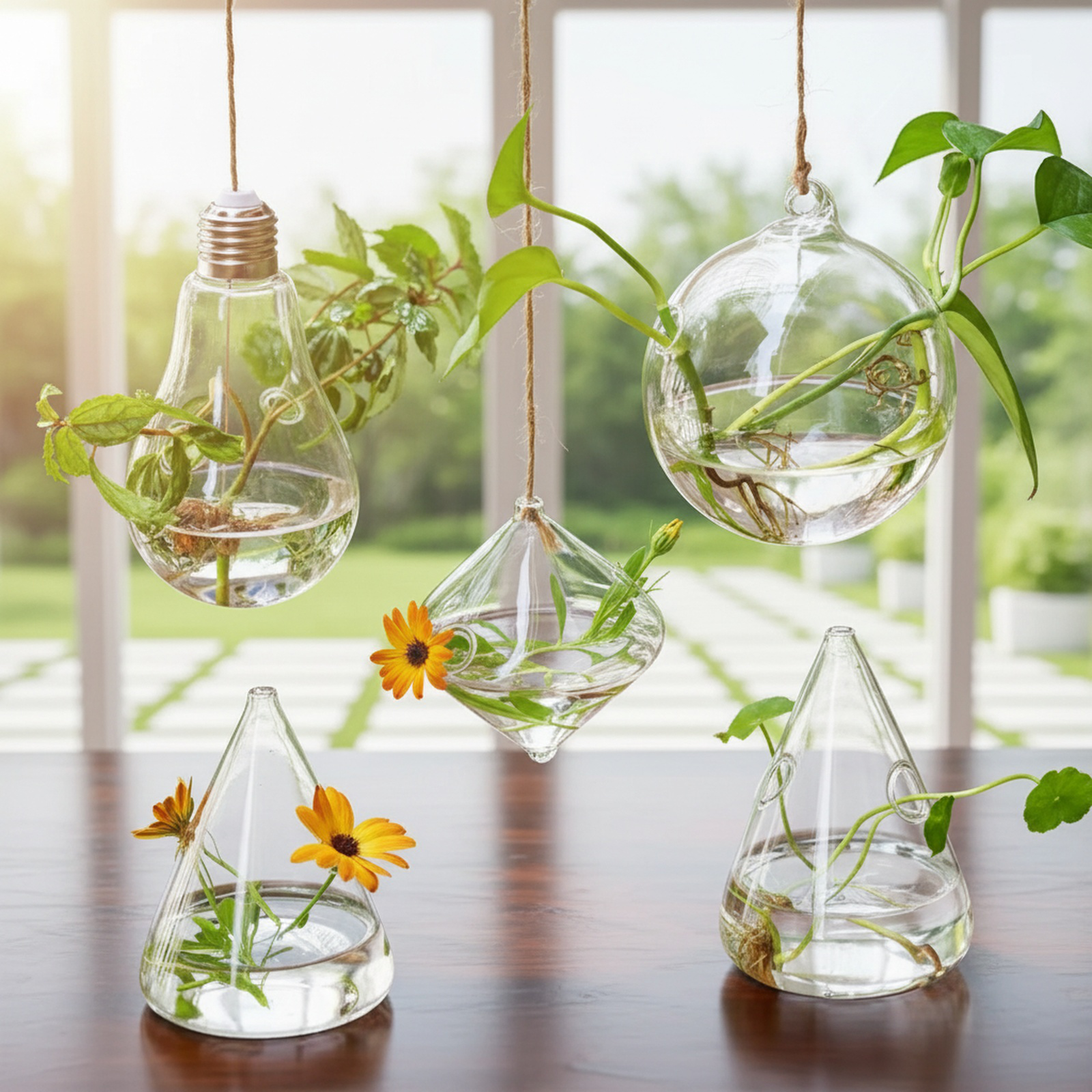 Vue rapprochée du récipient suspendu design pour fleurs