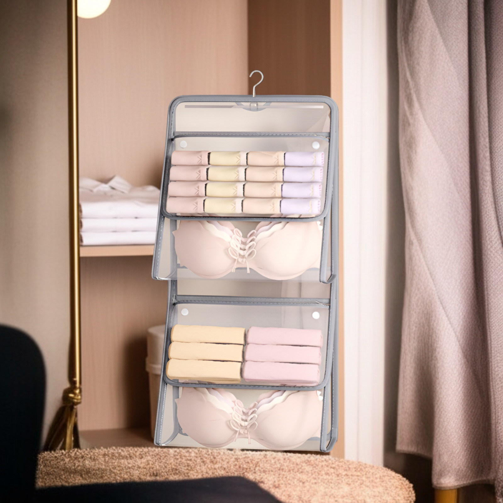 下着収納バッグ 寮のドアに掛けるネットポケット収納バッグ アーティファクトワードローブ 下着 靴下収納 吊り下げバッグ