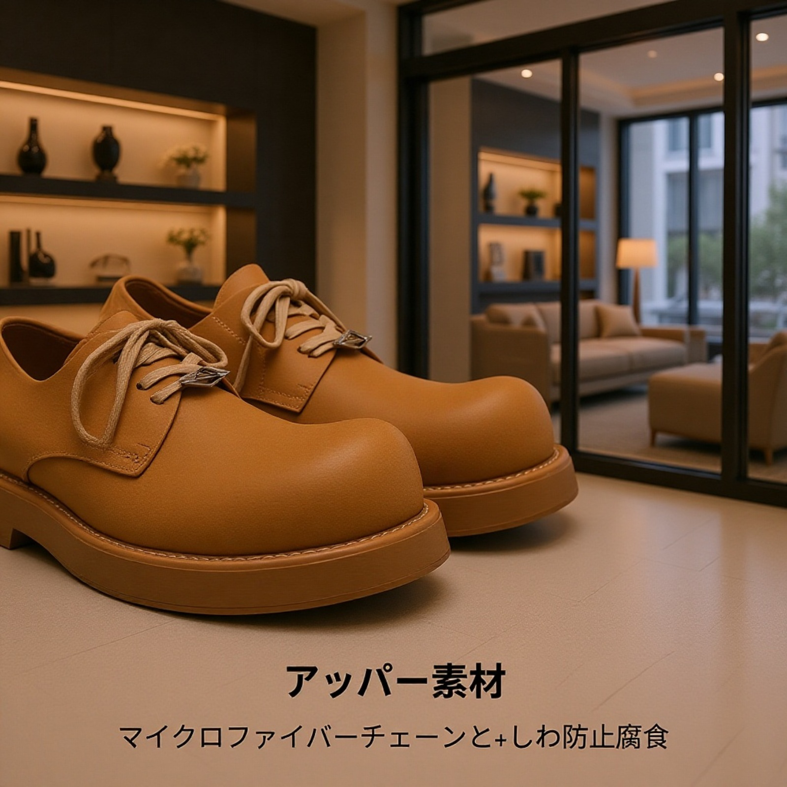 高品質レザーを使用したローカットシューズのディテール