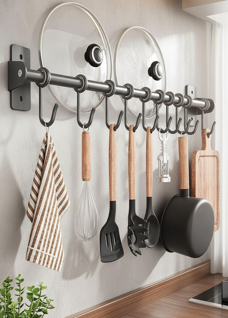 No-drill Wall Hooks for Kitchen Storage