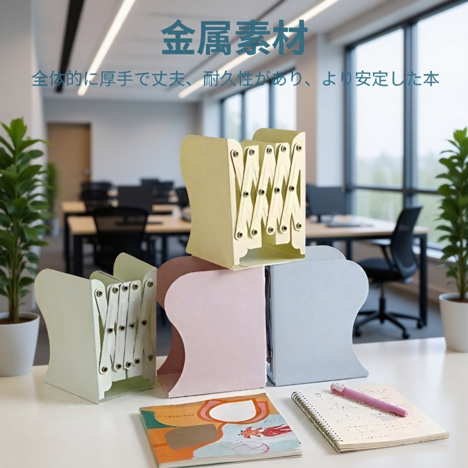 伸縮式金属ブックエンド簡易書立て
