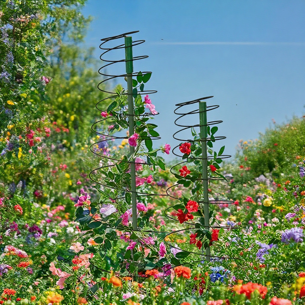 Kúszónövény tartó spirális keret kertbe