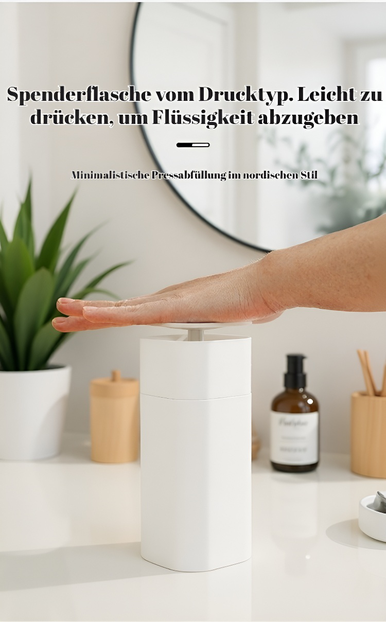 Detailansicht der nachfüllbaren Shampooflasche mit Pumpverschluss