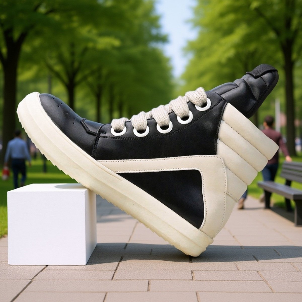 メンズカジュアルスポーツシューズ 厚底ハイカット 太い靴紐スニーカー