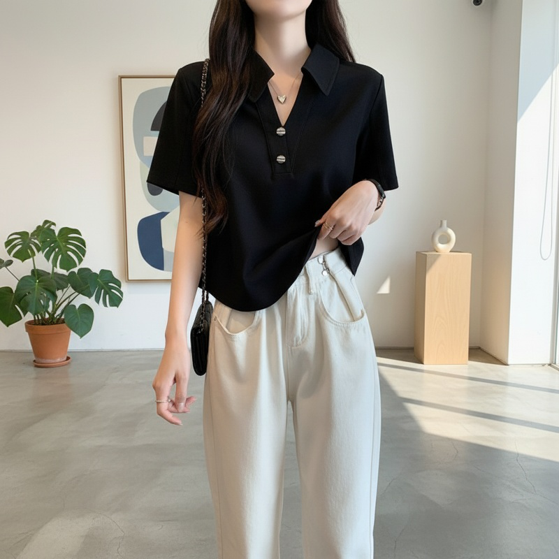 뚱 Mm 여름 반팔 티 빅 사이즈 모던 배꼽커버 루즈핏 블라우스 반팔 티