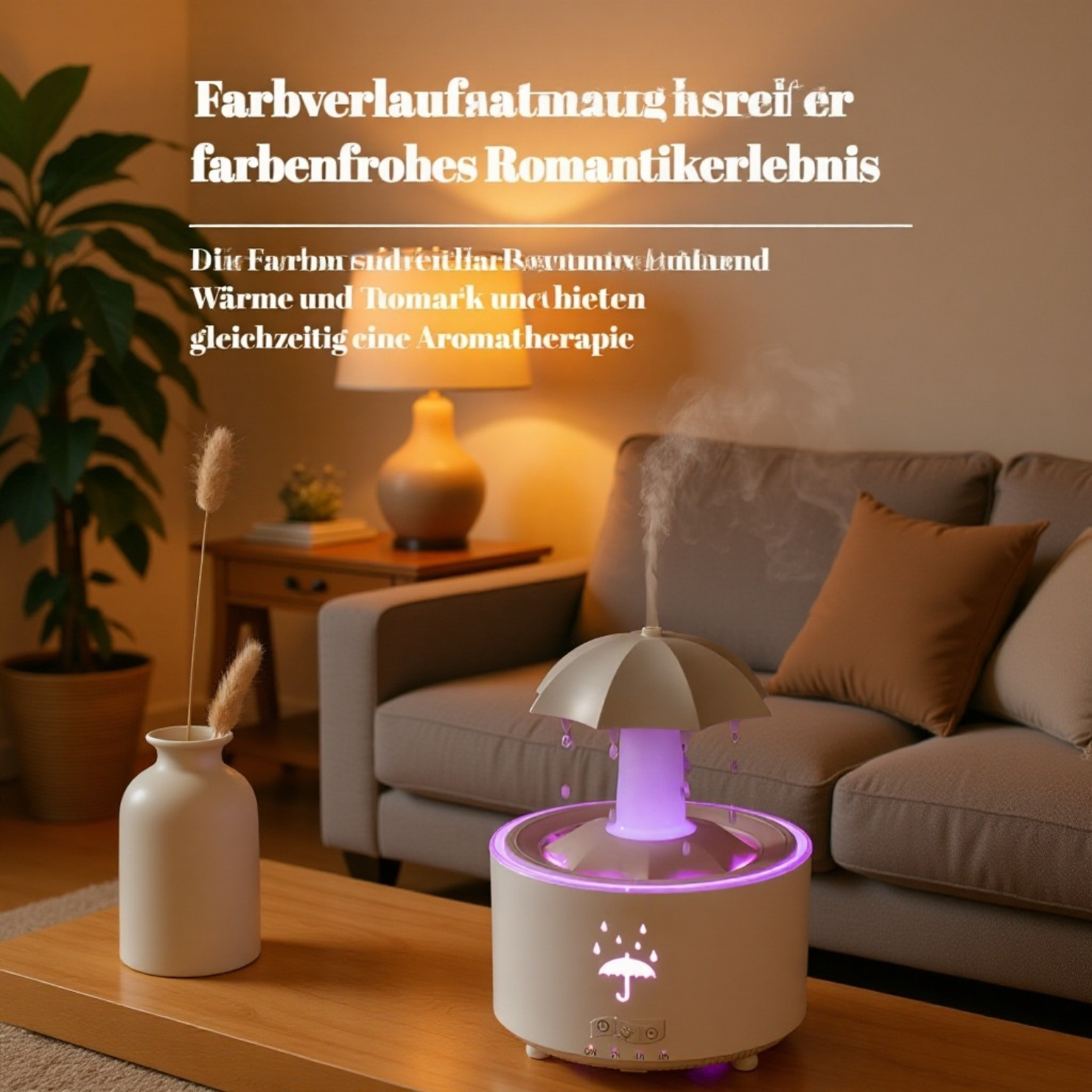 Multifunktionale Aromatherapie-Maschine mit drehenden Regentropfen und farbigem Licht für Zuhause