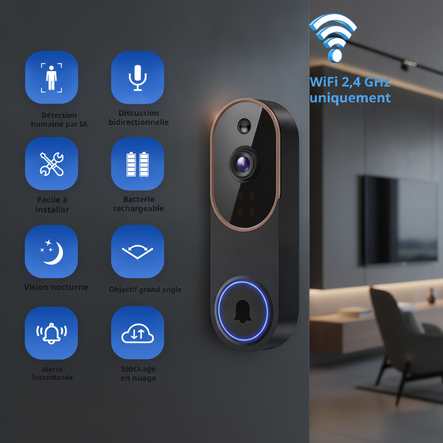 Sonnette Sans Fil Haute Sécurité pour Maison Intelligente
