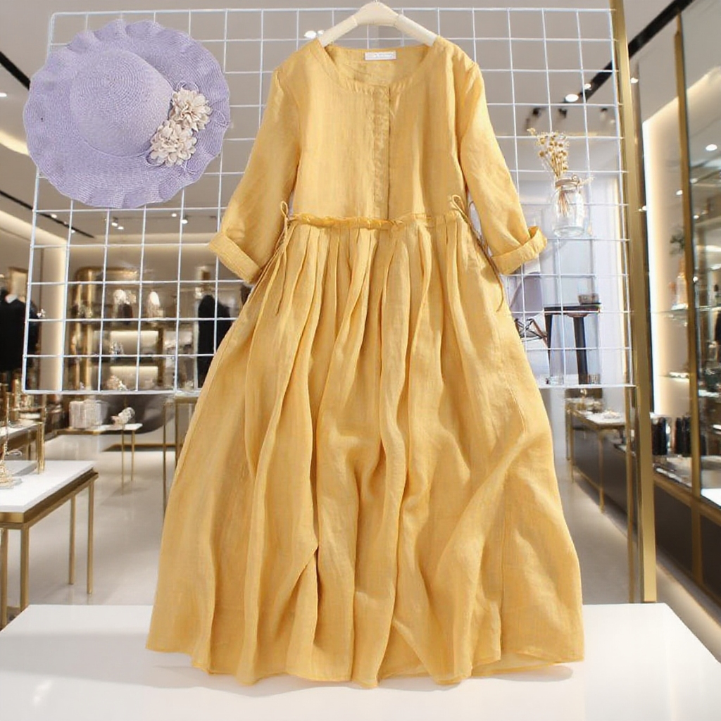 빅사이즈 여성 하프기장 허리 여리여리 원피스 편안한 긴팔 라운드넥 패션 봄여름 원피스