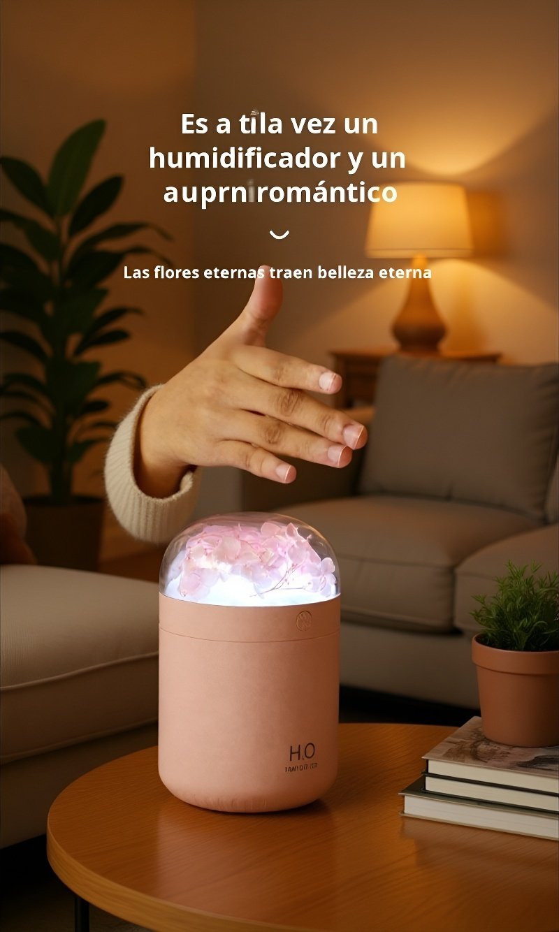 Regalo perfecto: mini humidificador con luz ambiental y decoración floral