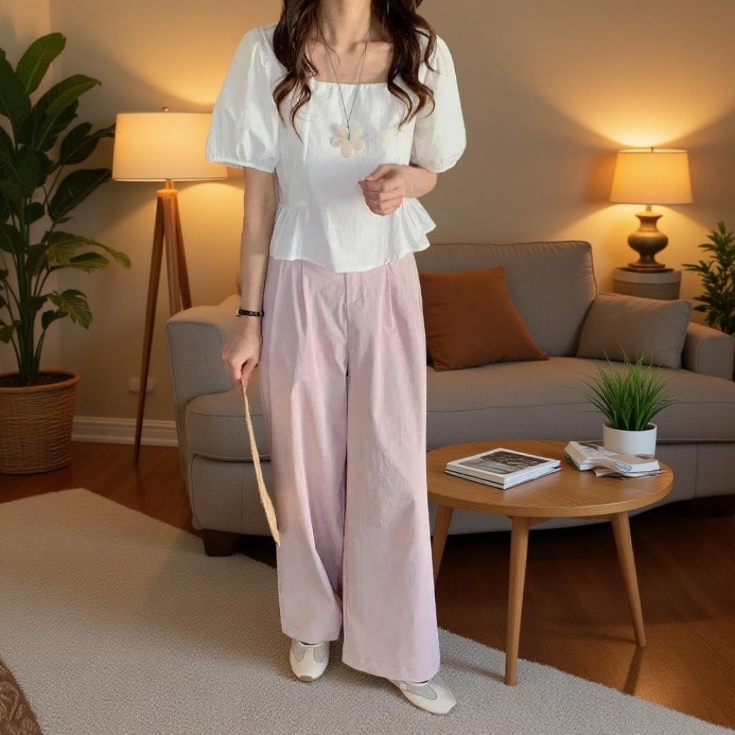 여성 처짐 와이드 팬츠 전체 모습