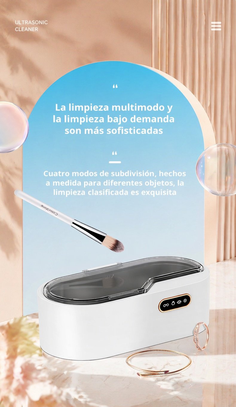 Detalle del compartimento para lentes en el limpiador ultrasónico