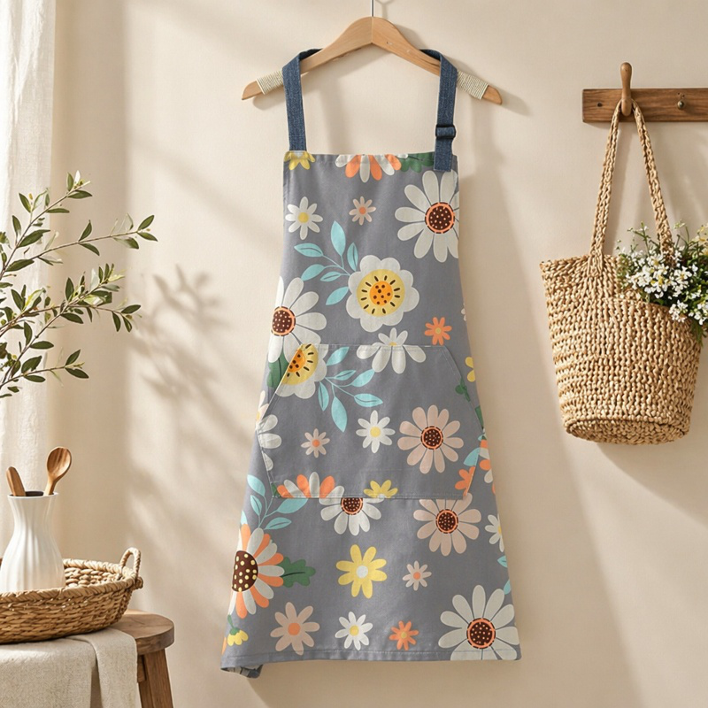 Delantal doméstico de lona de algodón con diseño de girasol para cocina