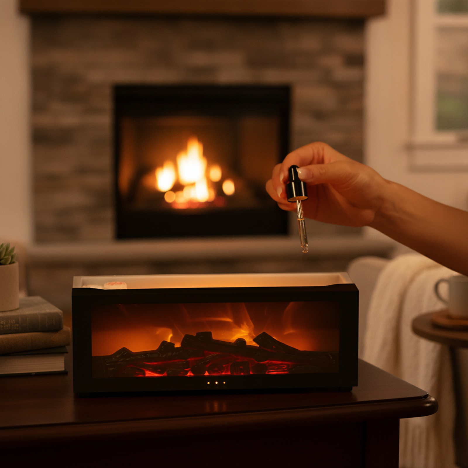 Mini humidificador de simulación de llama con aromaterapia para escritorio
