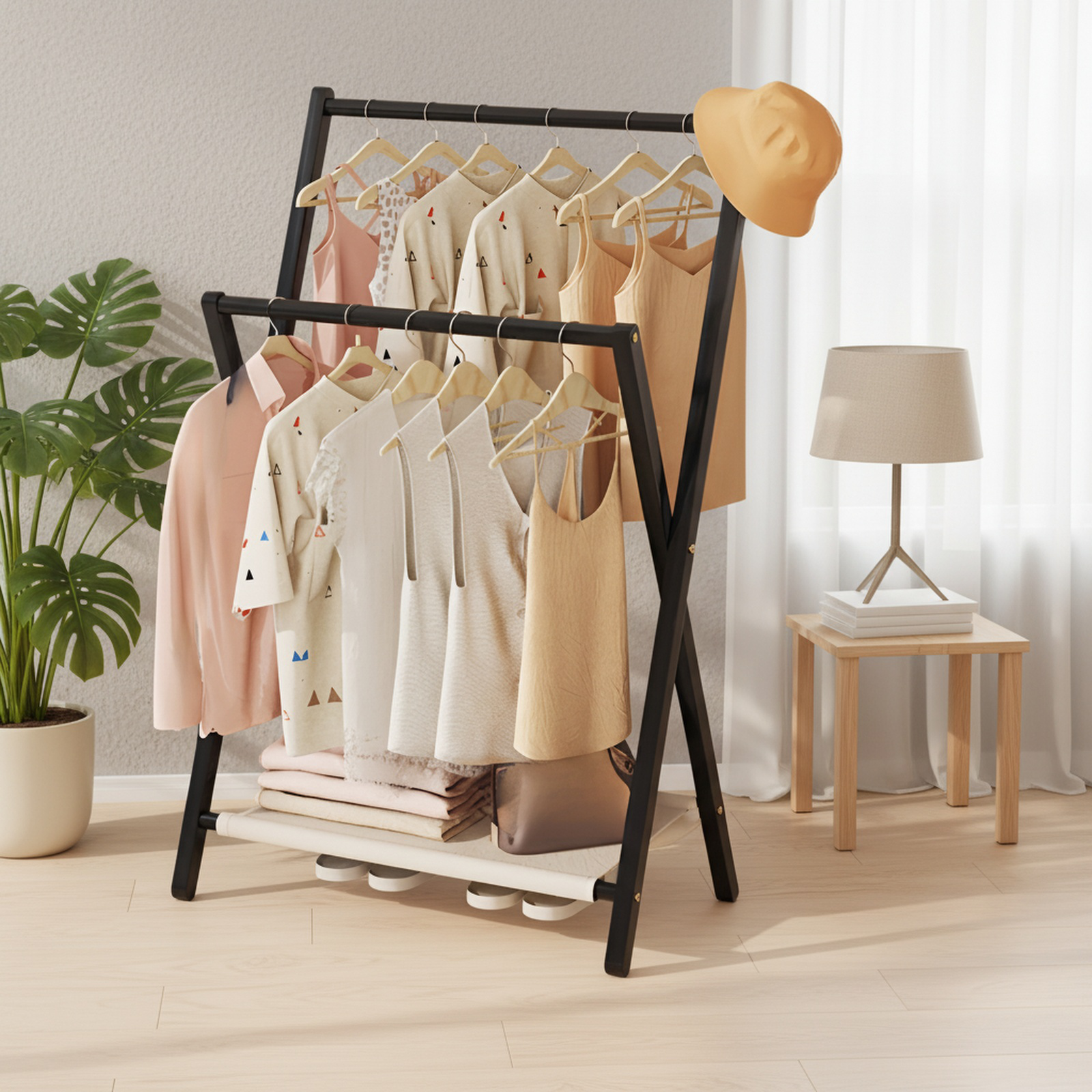 Bamboo folding indoor clothes rack/clothes hanger, simple clothes hanger, natural material, odorless