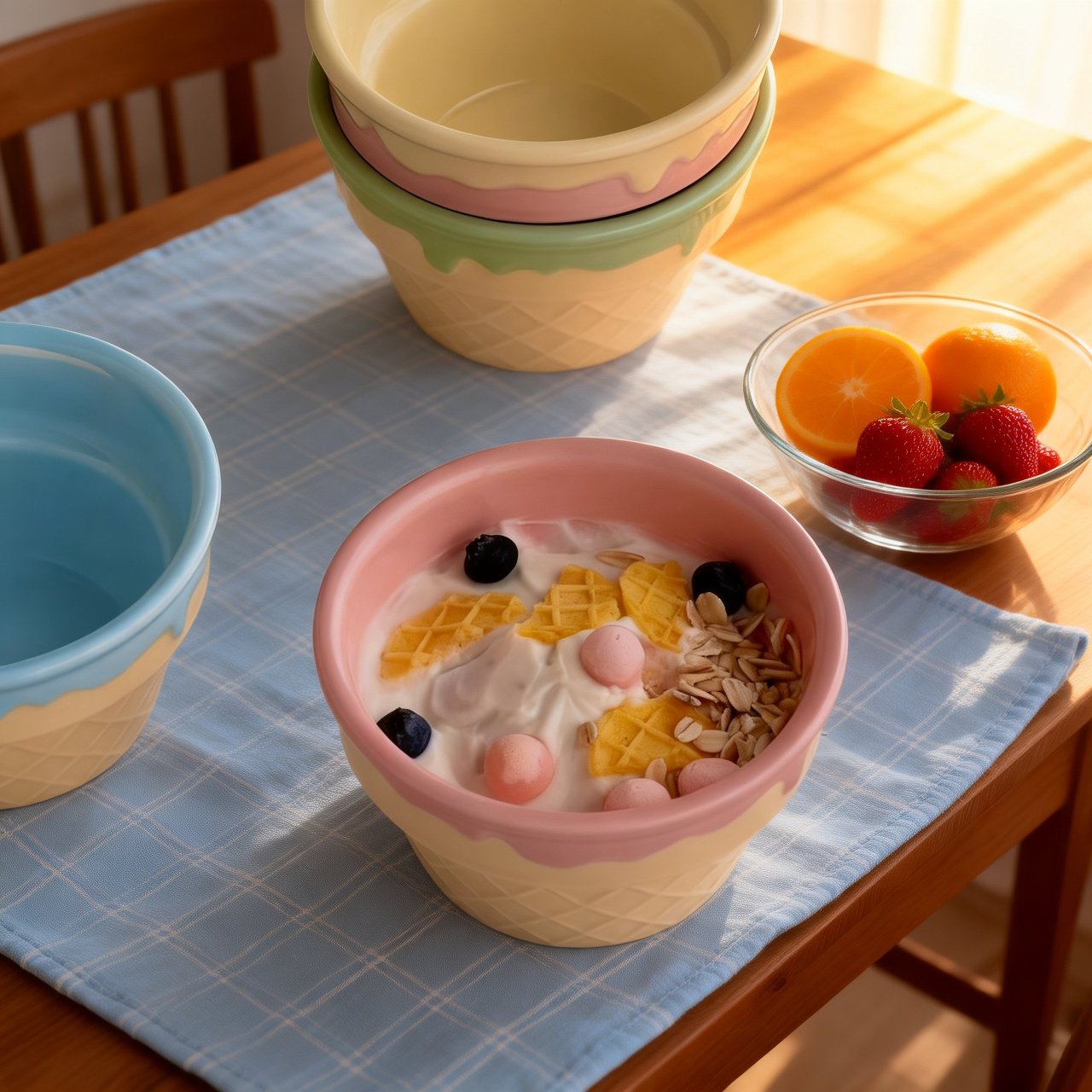 Platos y tazas de cerámica con colores pastel