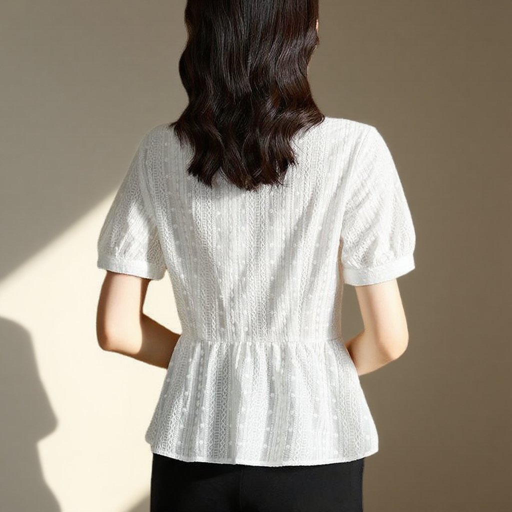 여름 신상 패셔너블하게 배를 가리는 중년 엄마 허리띠를 줄여 날씬해 보이는 블라우스녀