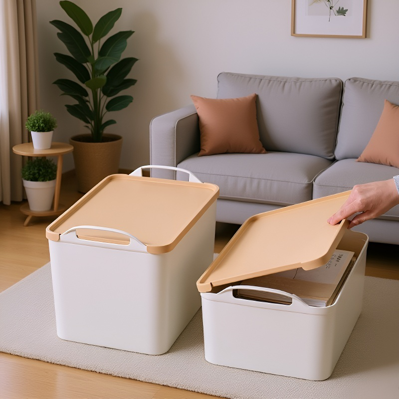 멀티 토트 수납함 솔리드 플라스틱 수납 정리함 덮개 달린 옷과 잡동사니 수납함