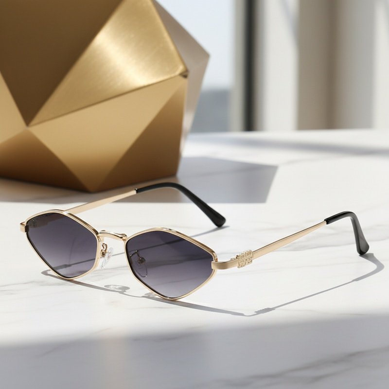 Polygonal Ocean-themed Women's Sunglasses, Small Frame Square Sunglasses, Metal Eyeglasses