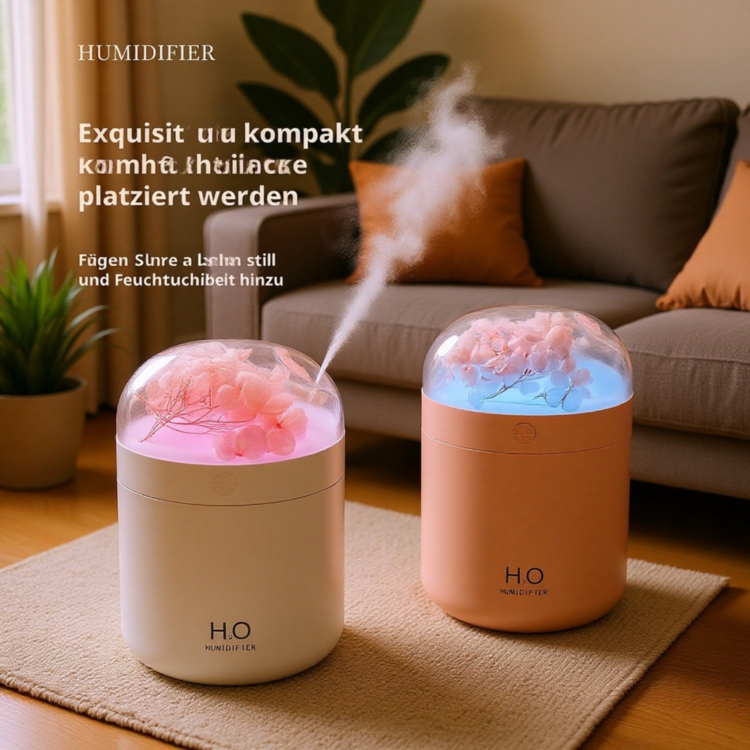 Mini Luftbefeuchter mit ewigen Blumen und LED-Licht