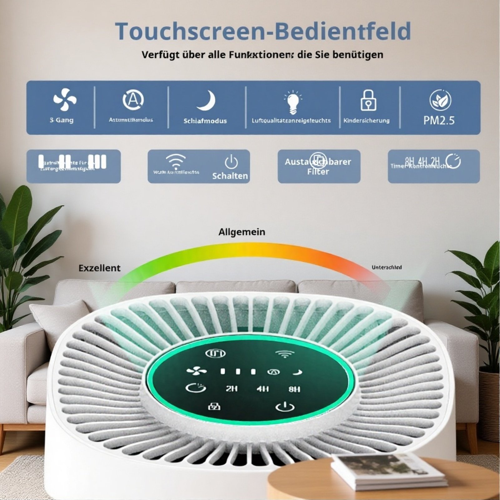Smart gesteuerter Luftreiniger mit WLAN-Funktion