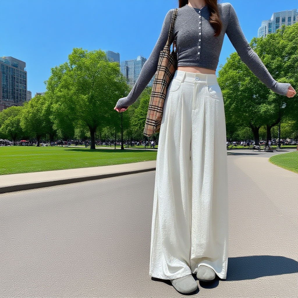 하이웨스트 와이드 슬림핏 캐주얼 팬츠