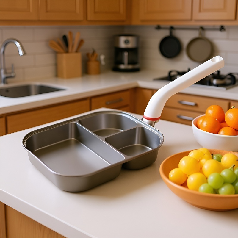Sartén de desayuno de titanio tres en uno, antiadherente y de fondo grueso