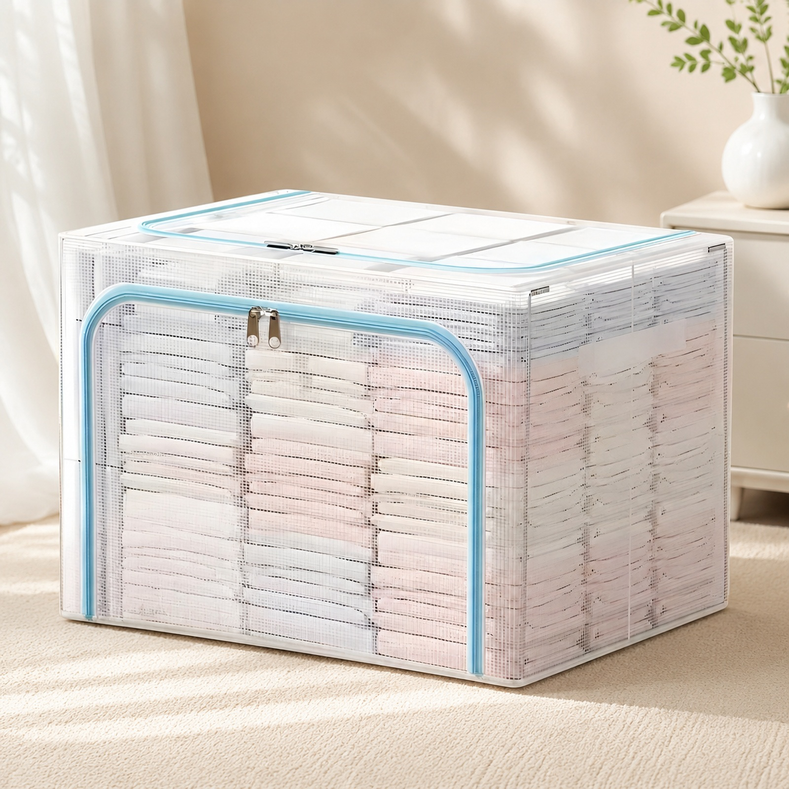 Regensichere transparente Aufbewahrungsbox mit Stahlrahmen