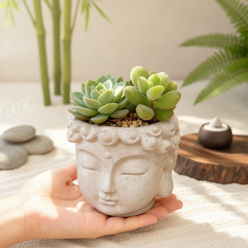 Asiatische Buddhakopf Figur für spirituelle Atmosphäre
