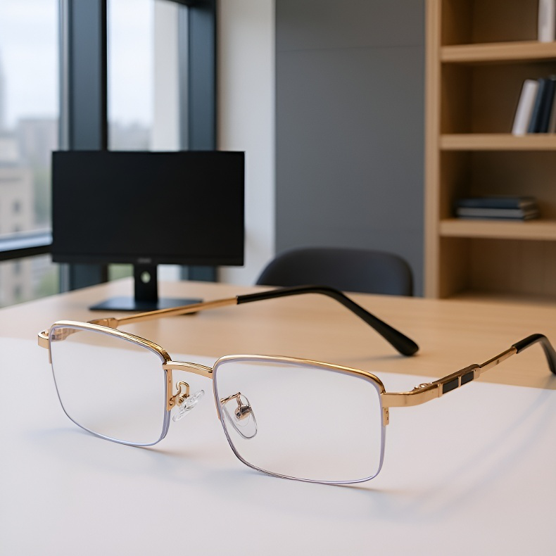 高性能自動調整近視老眼鏡 ブルーライト防止メモリーチタン合金