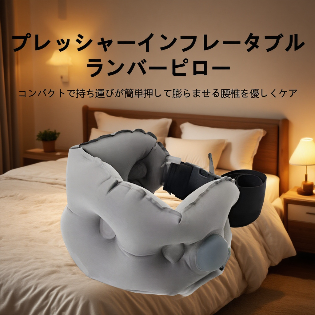 腰椎サポート枕 ベルト式 旅行用 軽量 折りたたみ可能 オフィス・車用