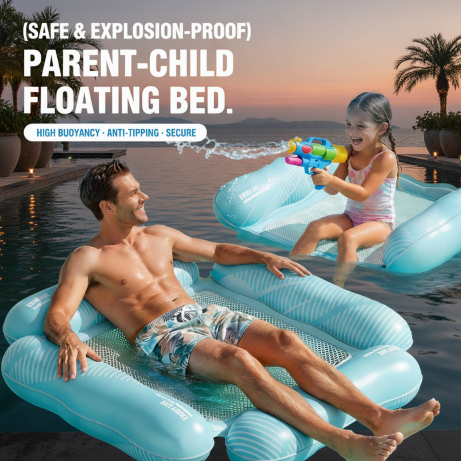 Inflatable floating rafts, adult foldable backrest recliners, inflatable striped floating beds, sing