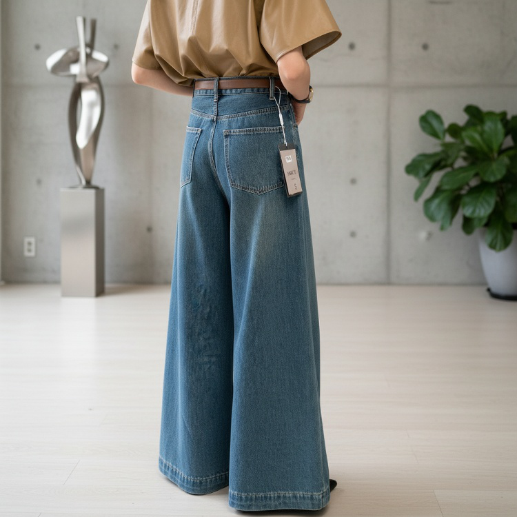 여성 와이드 데님 일자 팬츠 배라인 몸매 가림 하이웨스트 와이드 팬츠 처짐 작은 키 빈티지 팬츠