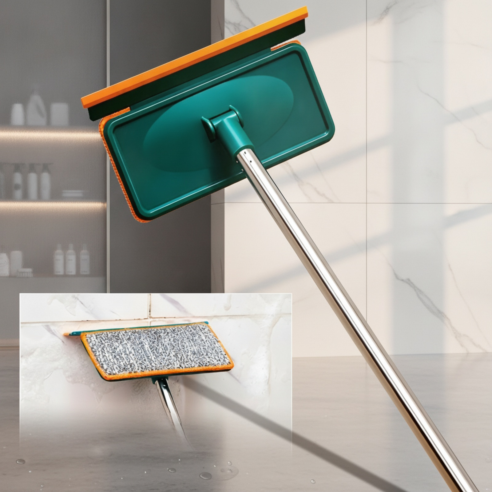 Limpiador de ventanas de doble cara con mango extensible y cabezal giratorio