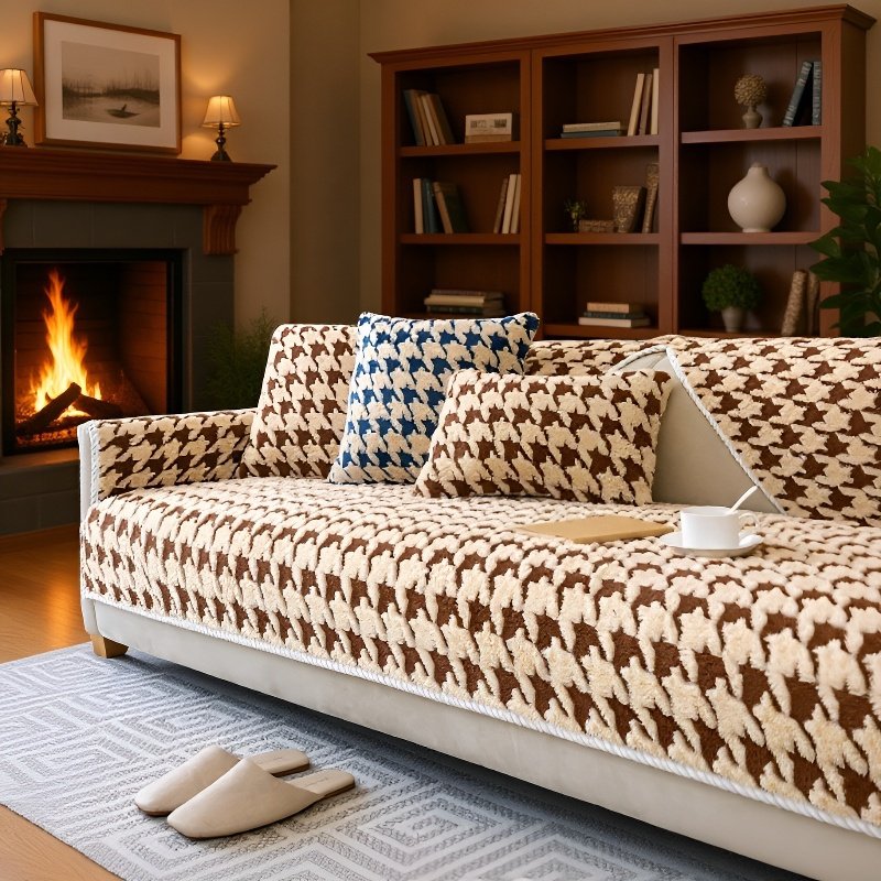 소파 패드 미끄럼 방지 램스울 도톰 보풀 겨울 치조 체크 소파 커버 커버 커버 패드
