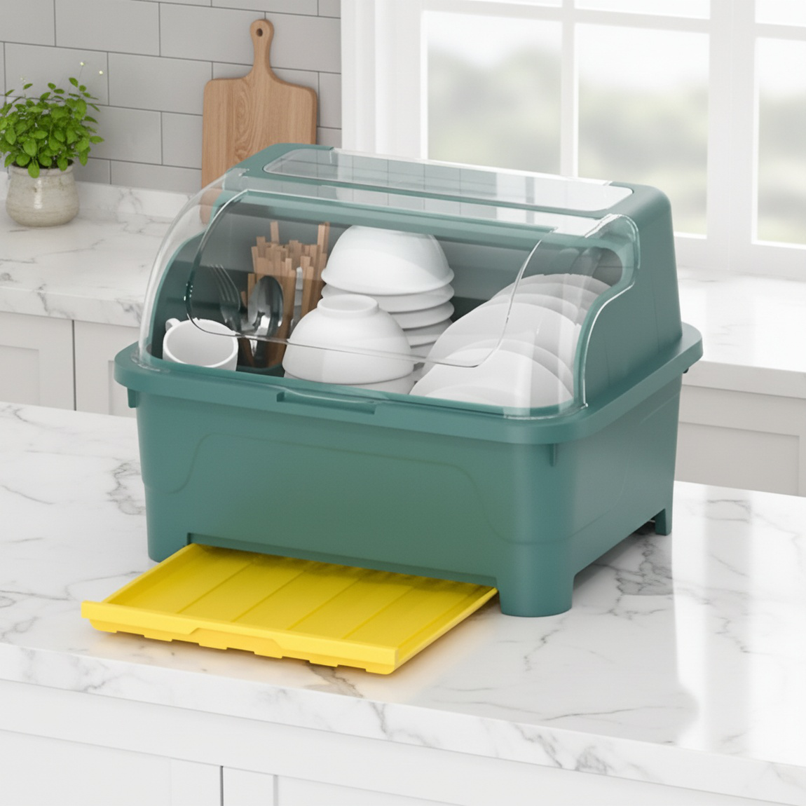 Boîte de rangement pour bols et assiettes avec couvercle, support pour couverts, cuisine