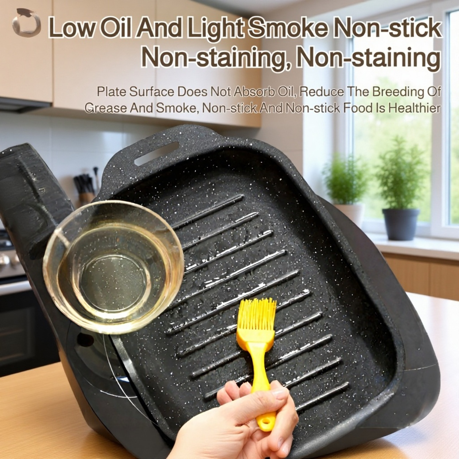  Non-stick Maifan Stone Carbon Steel Rectangular Grill Pan for Home Use