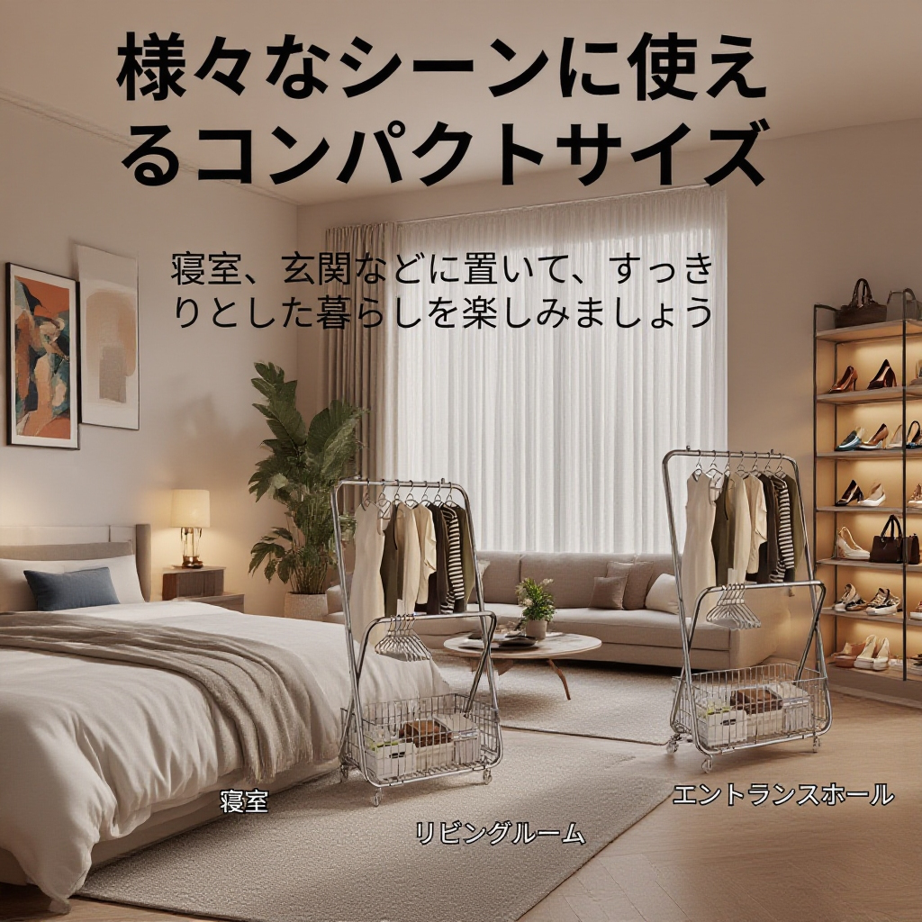 床置き洋服ラック 厚みのある金属製 フレーム付き