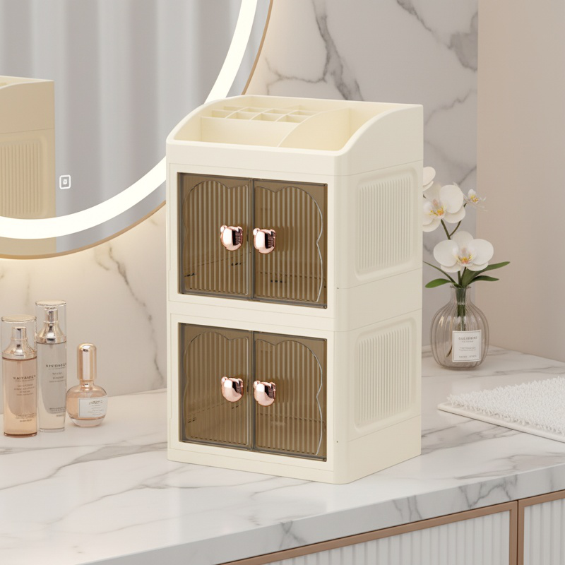 Boîte de rangement cosmétique multifonctionnelle à tiroirs anti-poussière pour le bureau à domicile