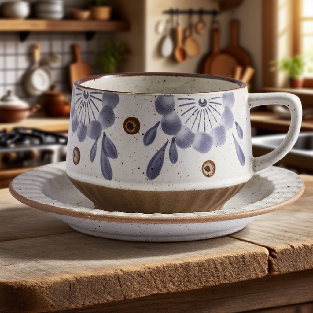 창의적인 레트로 커피 컵과 접시 세트