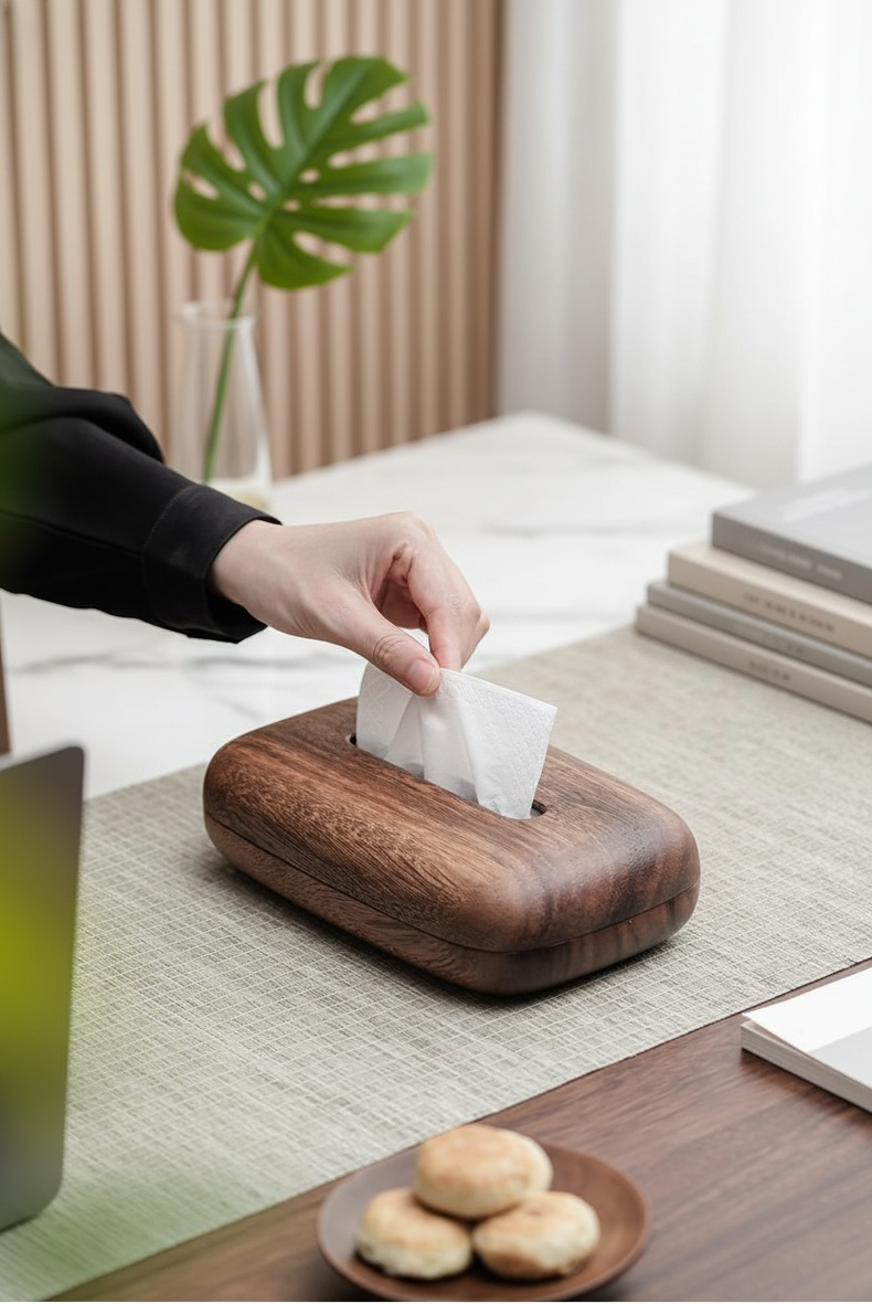 Boîte à mouchoirs multifonction en bois design naturel