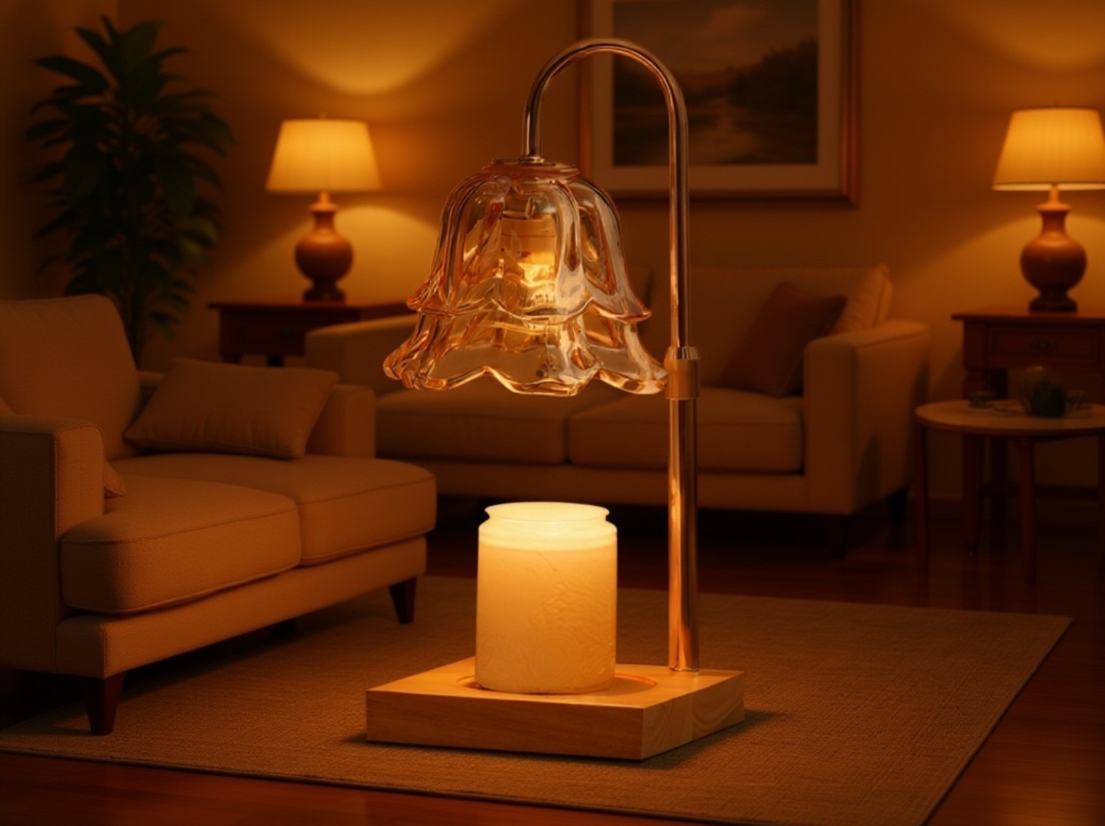 Relaxing atmosphere with wooden aroma lamp