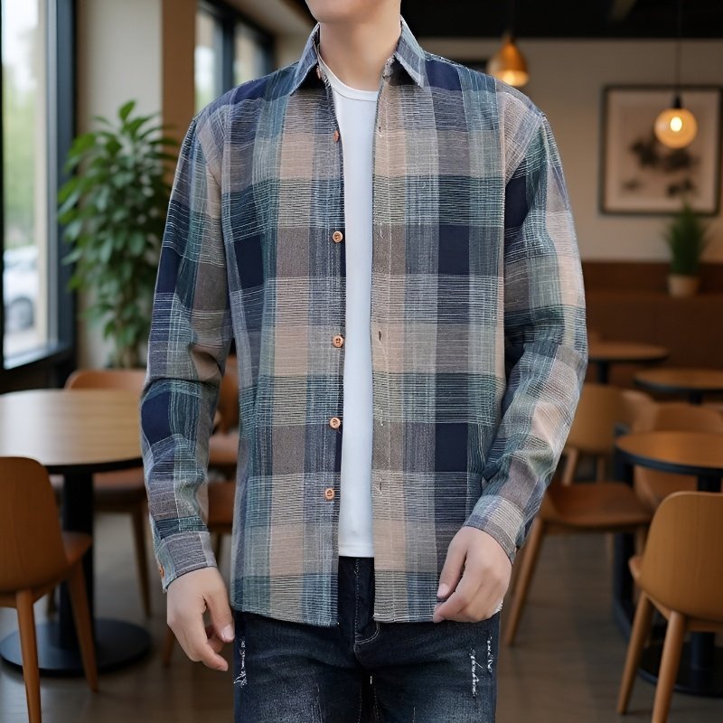 Camisa chaqueta de franela gruesa a cuadros para hombre