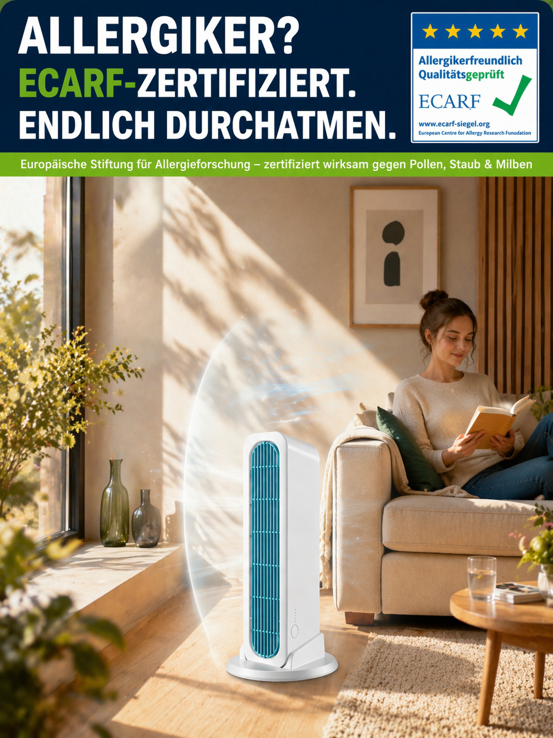 【90S den gesamten Raum abkühlen】Turmventilator stehend und liegend verwendbarer Klimagerät
